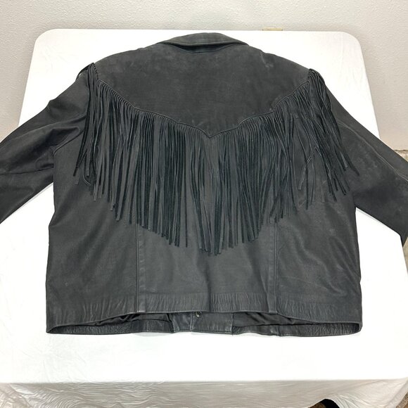 Vintage DIAMOND LEATHERS black fringe motorcycle coat - Picture 7 of 9